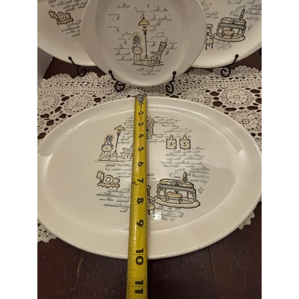 Vintage MCM Hand Decorated‎ Made in America Serving Set 5pc Platters Pie Dish